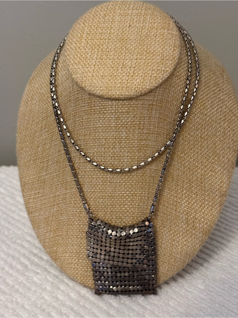 Vintage Mesh Silver-Tone Sequin Pendant Layered Necklace - Women's Jewelry